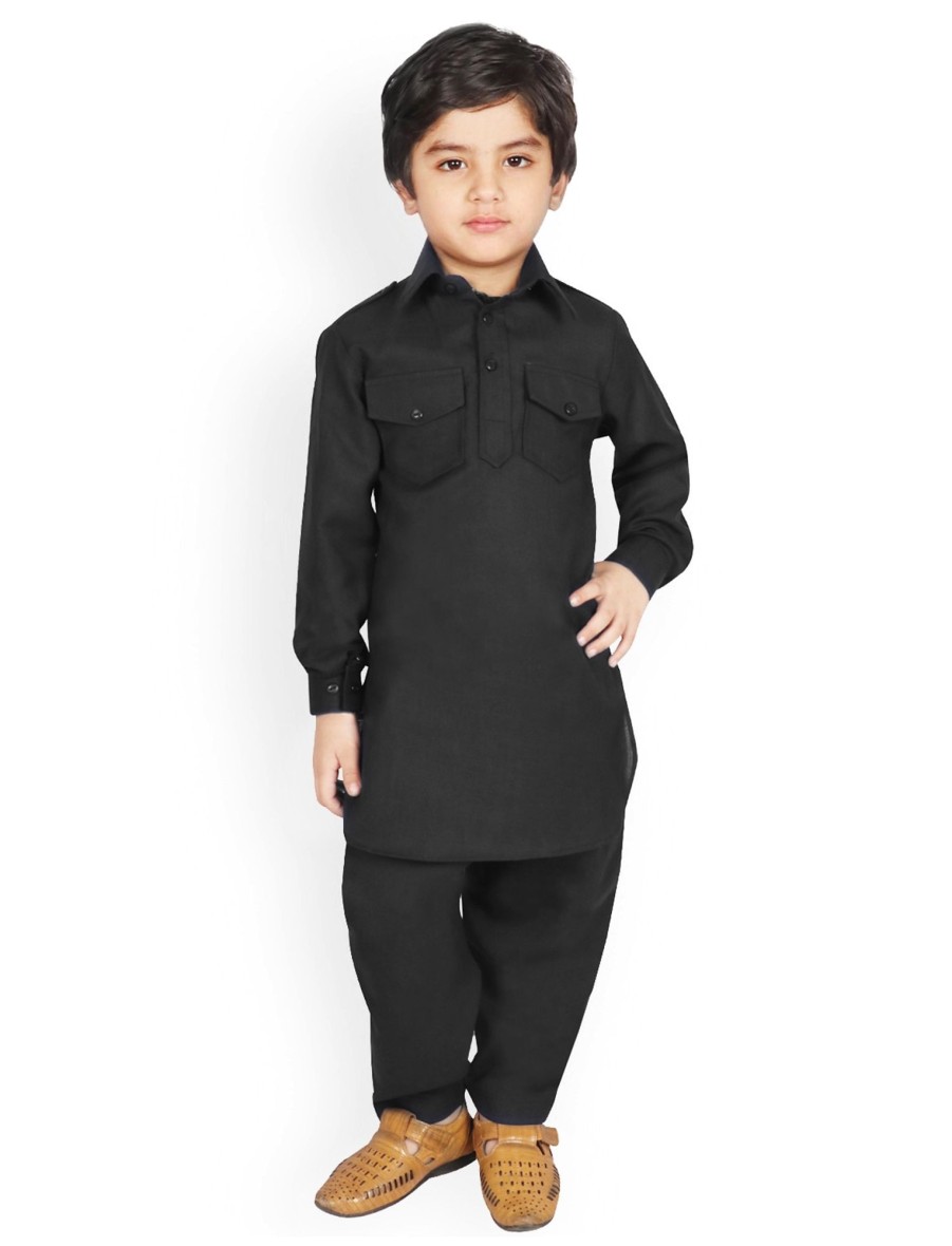 Kids IndiFeels | Boys Pathani - Black