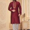 Men IndiFeels | Silk Maroon Kurta Pajama For Men