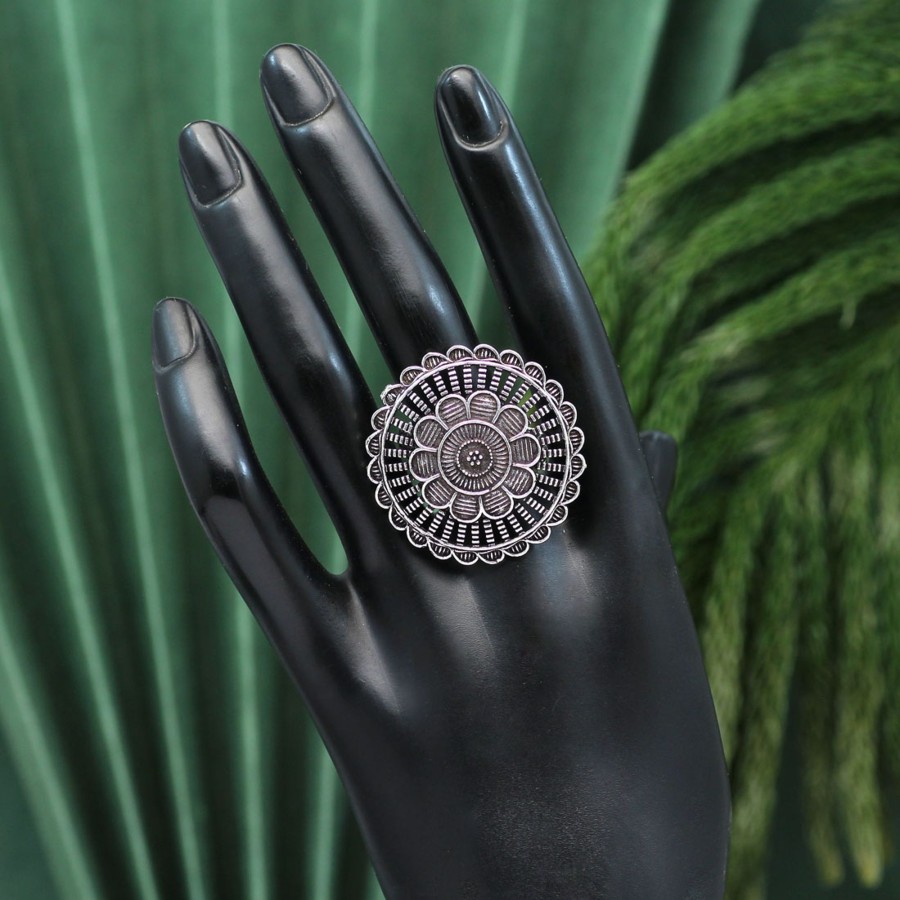 Women IndiFeels Rings | Oxidised Round Shape Ring