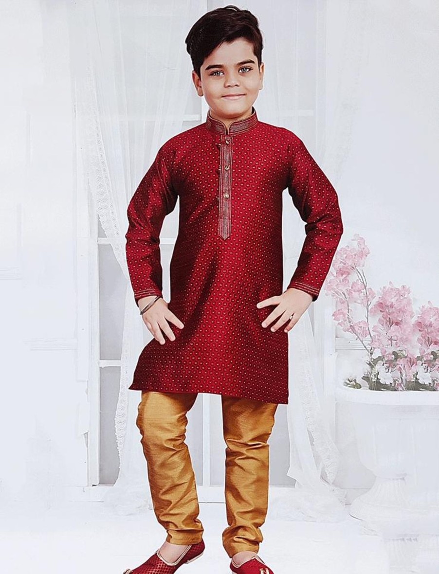 Kids IndiFeels | Embroidery Kurta Pajama - Maroon