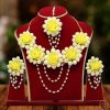 Women IndiFeels Floral Jewellery | Yellow Colour Synthetic Rose Floral Necklace Set