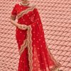 Women IndiFeels Sarees | Red - Multi Colours Bordered Saree