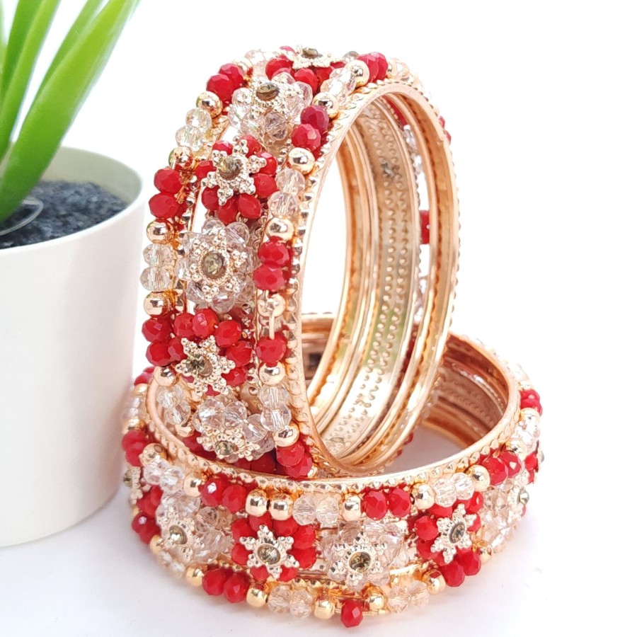 Women IndiFeels Bangles | Red And Golden Bangles Set