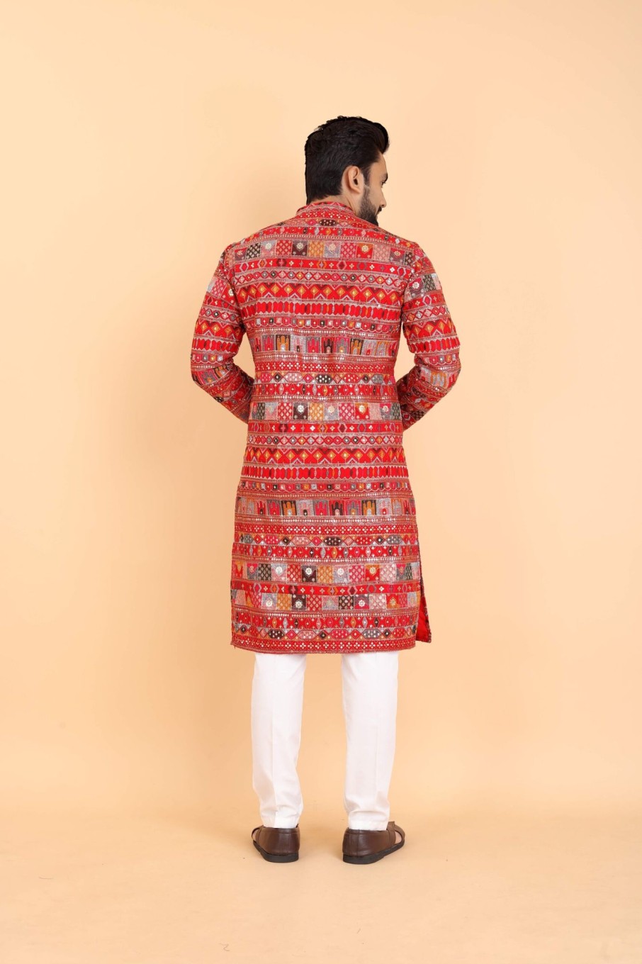 Men IndiFeels | Embroidered Red Kurta Pajama Men