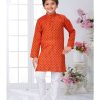 Kids IndiFeels | Printed Kurta Pyjama Orange Color