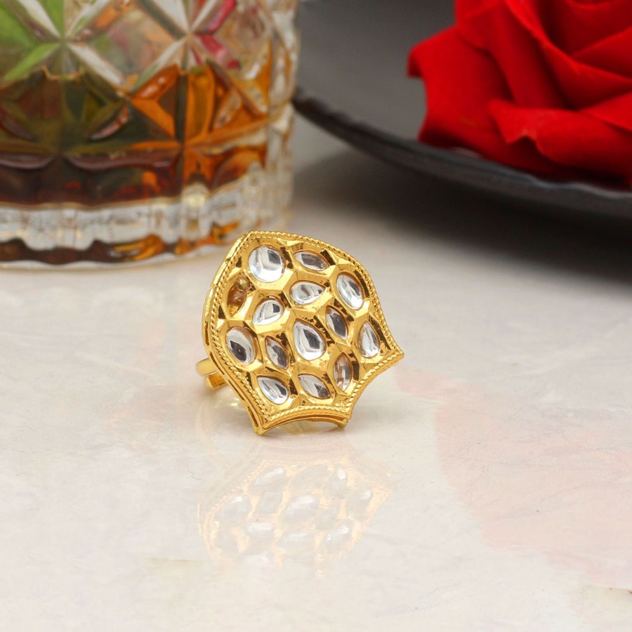 Women IndiFeels Rings | Kundan Ring - White