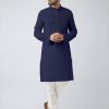 Men IndiFeels | Plain Cotton Kurta Pajama- Navy Blue