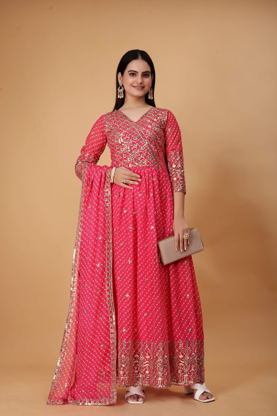 Women IndiFeels Suits | Pink Georgette Anarkali Suit