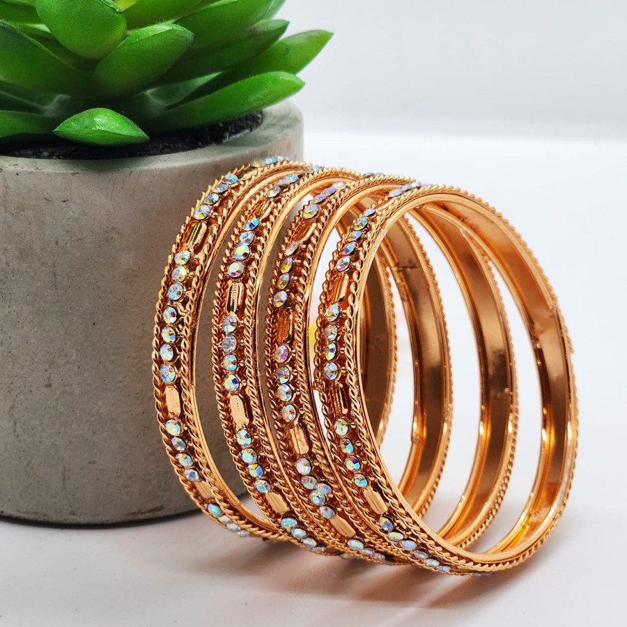 Women IndiFeels Bangles | Rose Gold Rainbow Bangles Set