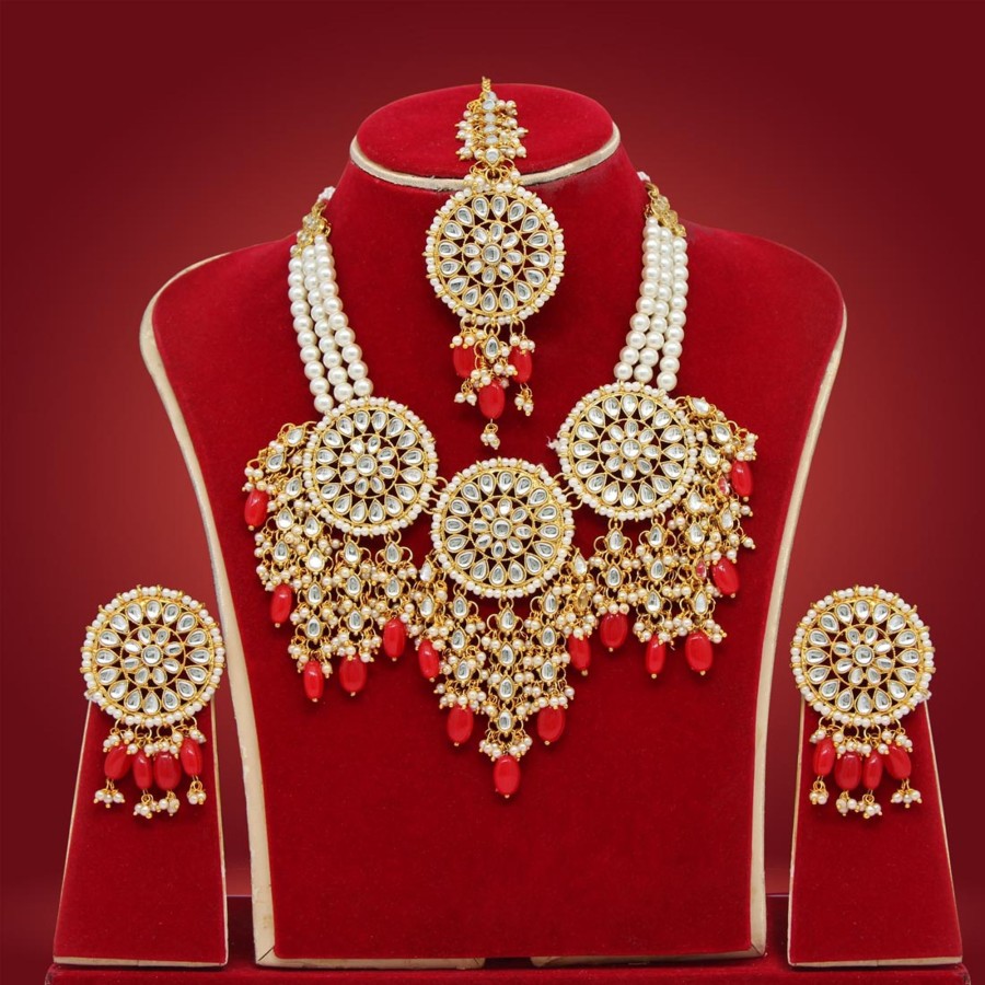 Women IndiFeels Necklace | Best Quality Kundan Necklace Set With Earrings & Mangtikka