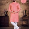 Men IndiFeels | Mirror Work Kurta Pajama In Pink Color