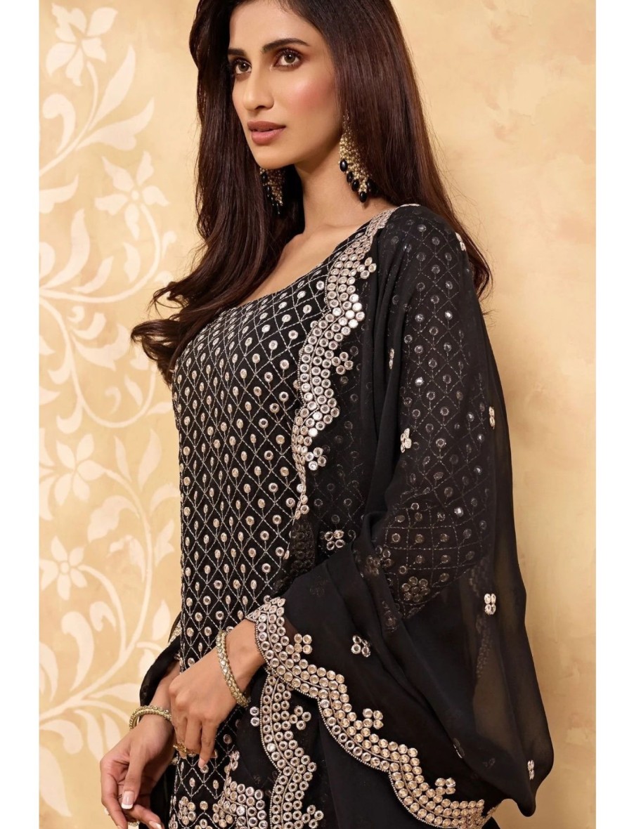 Women IndiFeels Suits | Black Embroidery Sharara Suit