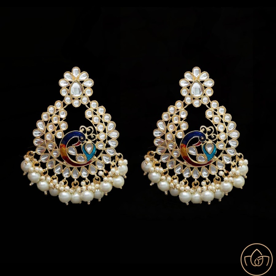 Women IndiFeels Earrings | Peacock Design Round Pearl Earrings