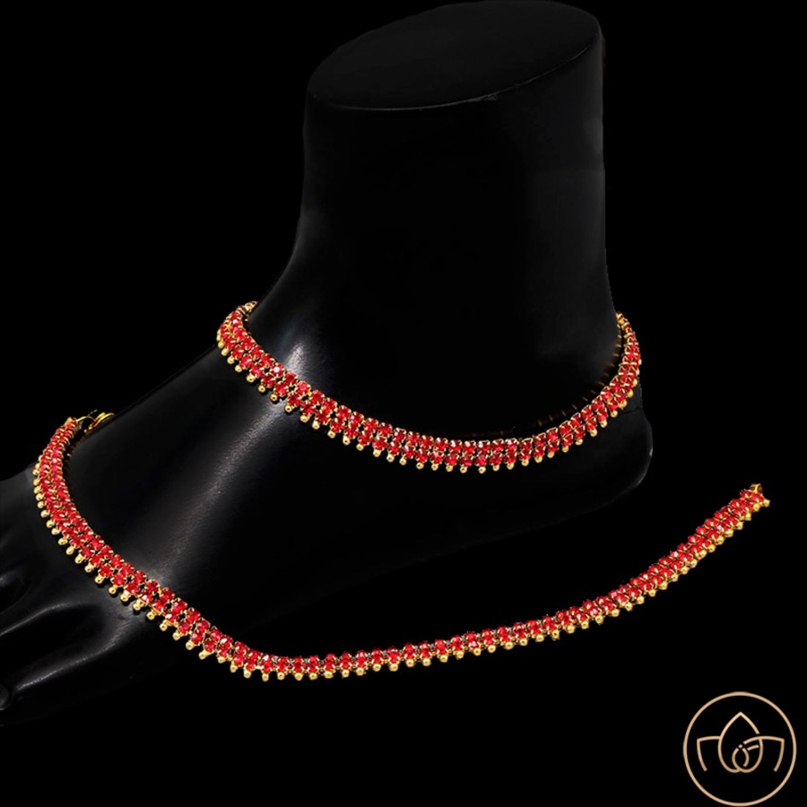 Women IndiFeels Anklets | Red Golden Anklet