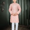 Kids IndiFeels | Boys Peach Mirror Kurta Pajama