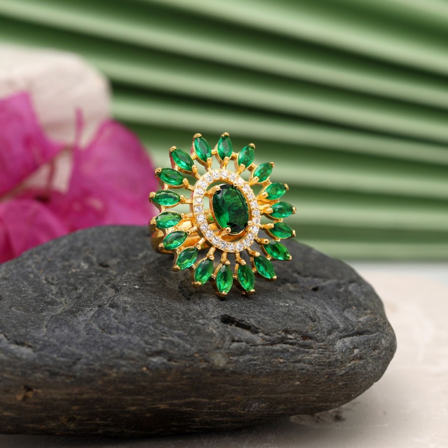 Women IndiFeels Rings | Adjustable Green American Diamond Ring