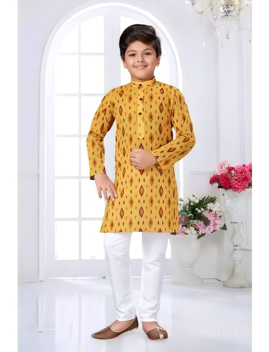 Kids IndiFeels | Printed Kurta Pyjama - Yellow