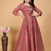 Women IndiFeels Suits | Woman Pink Embroidered Ethnic Anarkali Gown