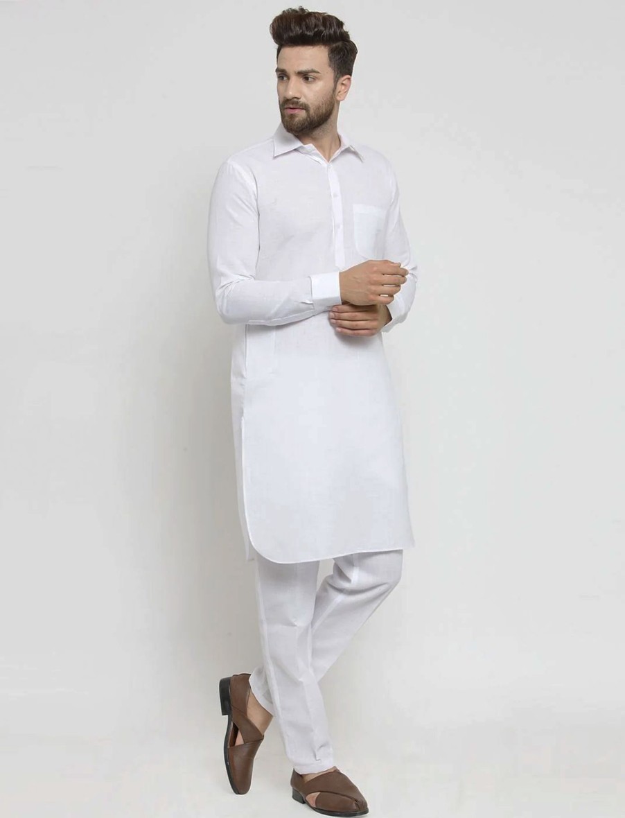 Men IndiFeels | White Punjabi Kurta Pajama For Men