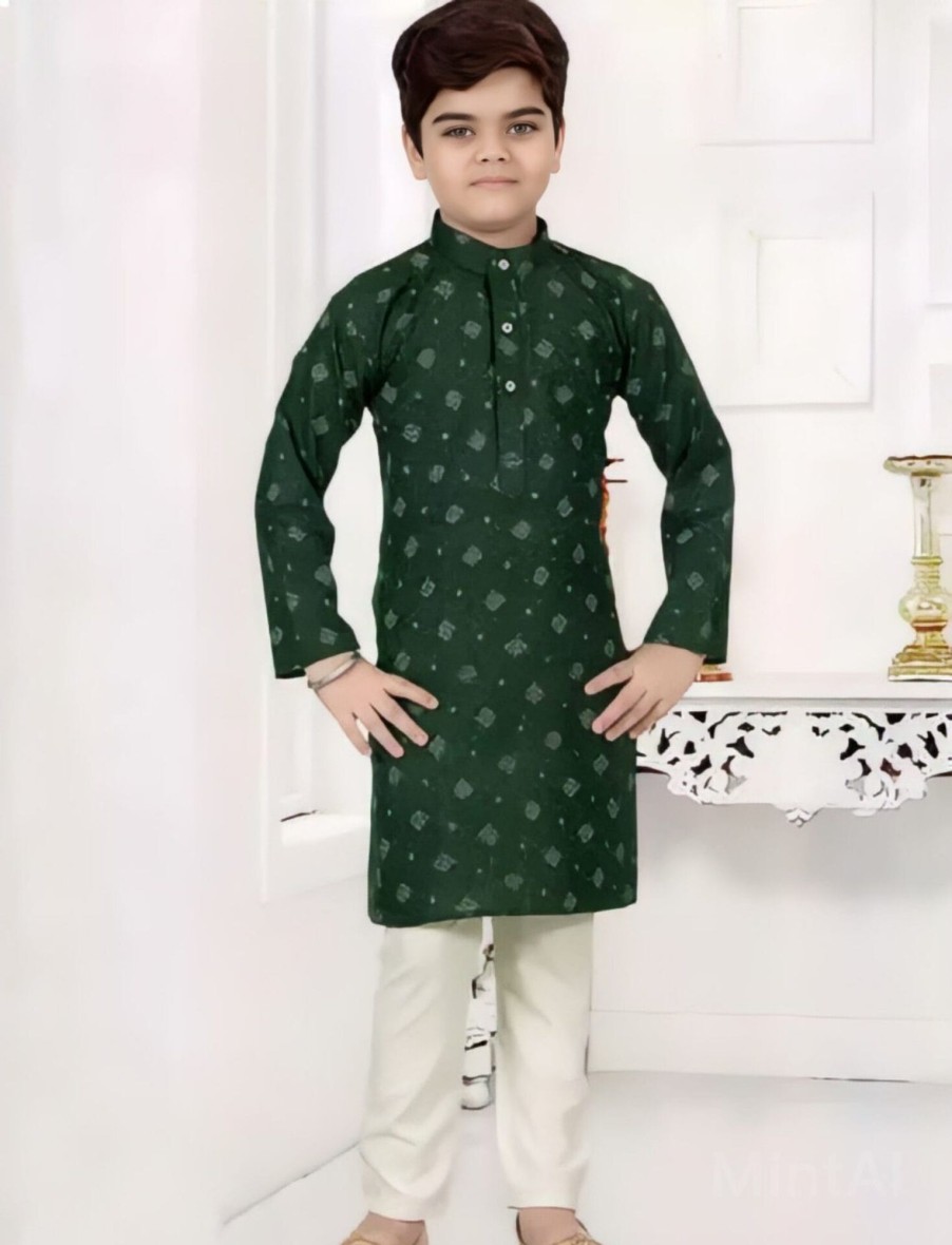 Kids IndiFeels | Printed Kurta Pajama - Green