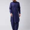 Men IndiFeels | Blue Cotton Pathani Kurta Pajama