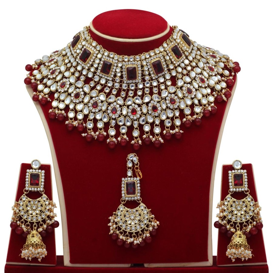 Women IndiFeels Necklace | Kundan Necklace With Earrings & Maang