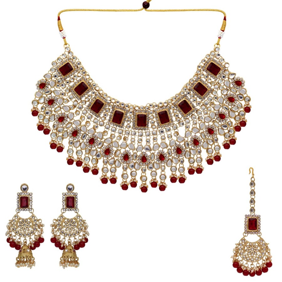 Women IndiFeels Necklace | Kundan Necklace With Earrings & Maang