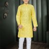 Kids IndiFeels | Boys Yellow Mirror Kurta Pajama