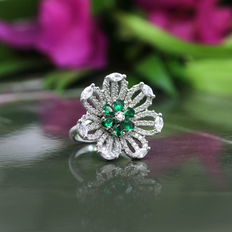 Women IndiFeels Rings | American Diamond Ring - Green