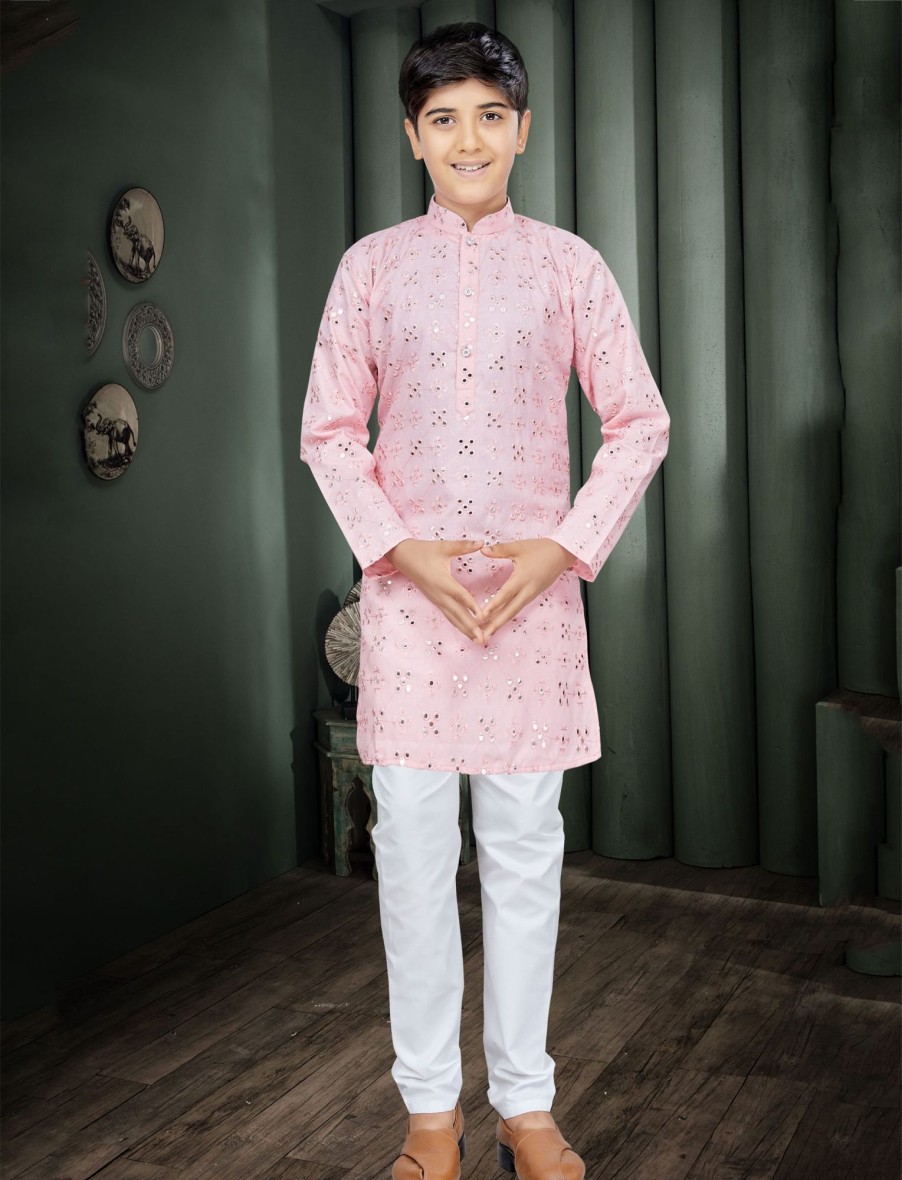 Kids IndiFeels | Pink Mirror Kurta Pajama