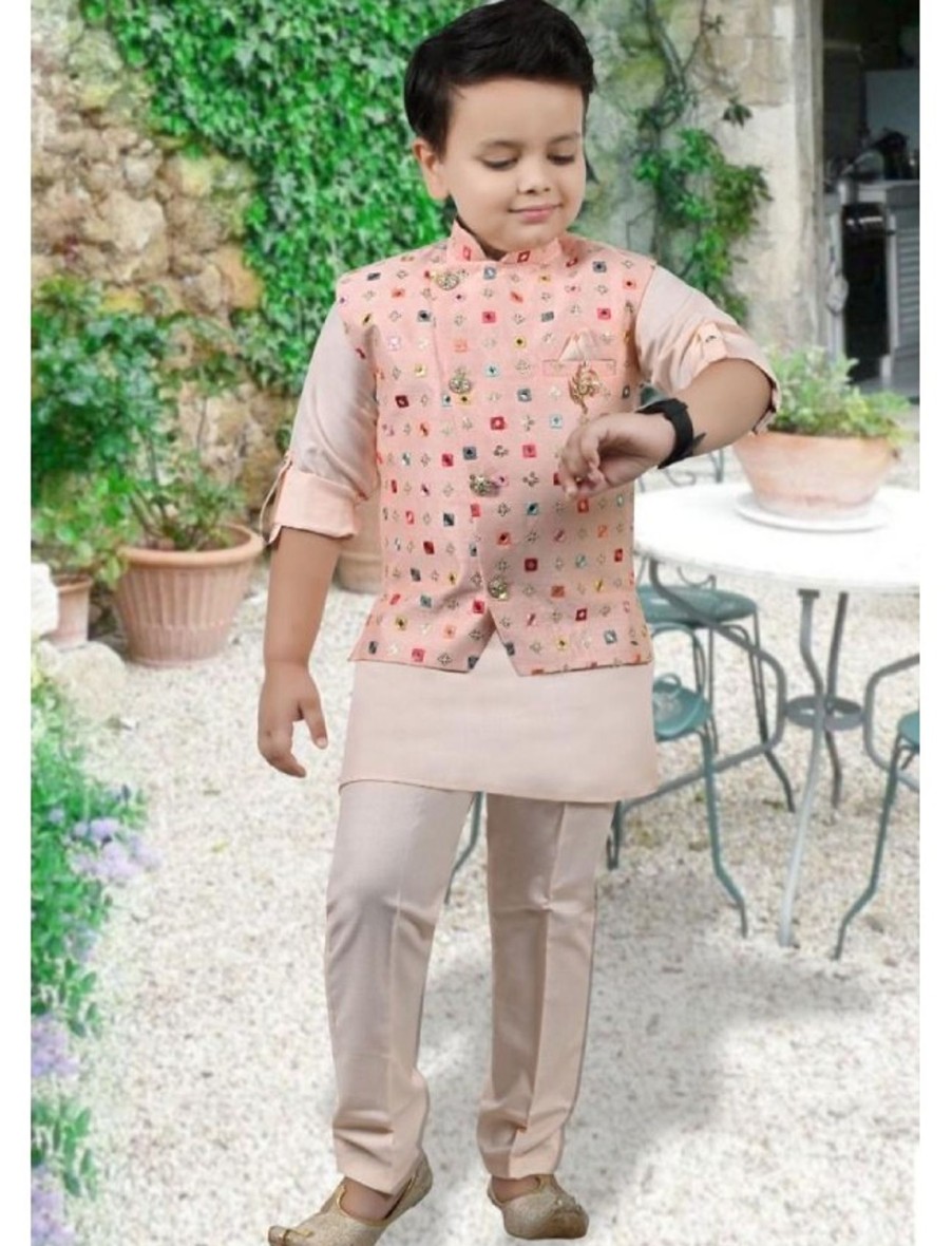 Kids IndiFeels | Kids Kurta Pyjama With Jacket - Pink