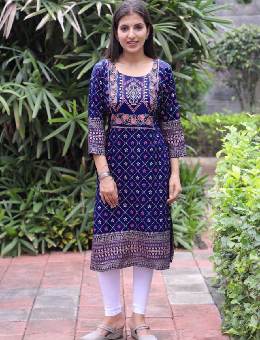 Women IndiFeels Kurti | Blue Printed Kurti Women