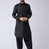 Men IndiFeels | Black Pathani Cotton Kurta Pajama