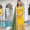 Women IndiFeels Suits | Yellow And Green Embroidered Palazzo Suit