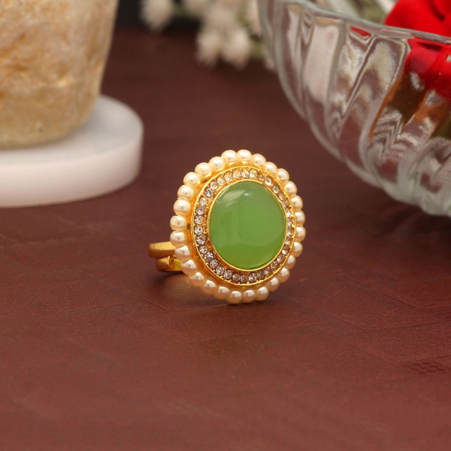 Women IndiFeels Rings | Parrot Green Kundan Ring