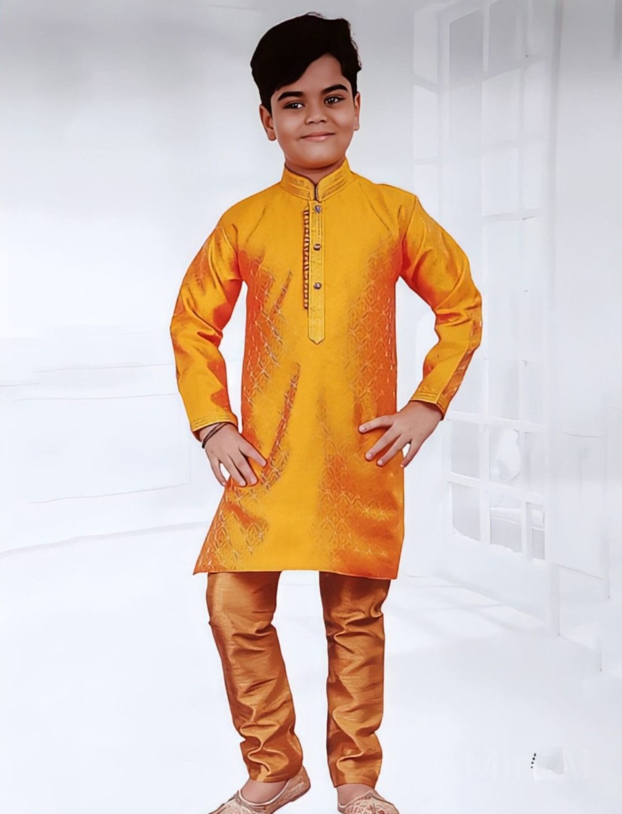 Kids IndiFeels | Printed Kurta Pajama - Yellow