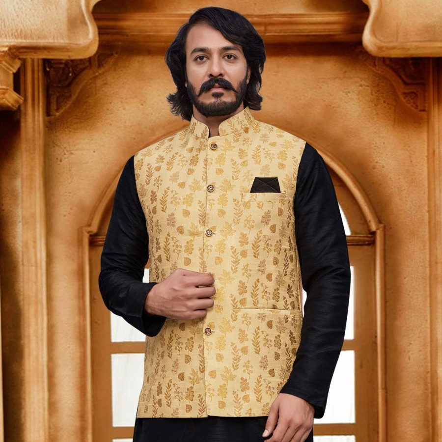 Men IndiFeels | Golden Nehru Jacket