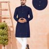 Men IndiFeels | Blue Indian Chikankari Kurta Pajama