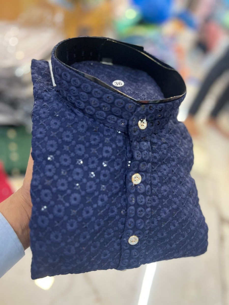 Men IndiFeels | Blue Indian Chikankari Kurta Pajama