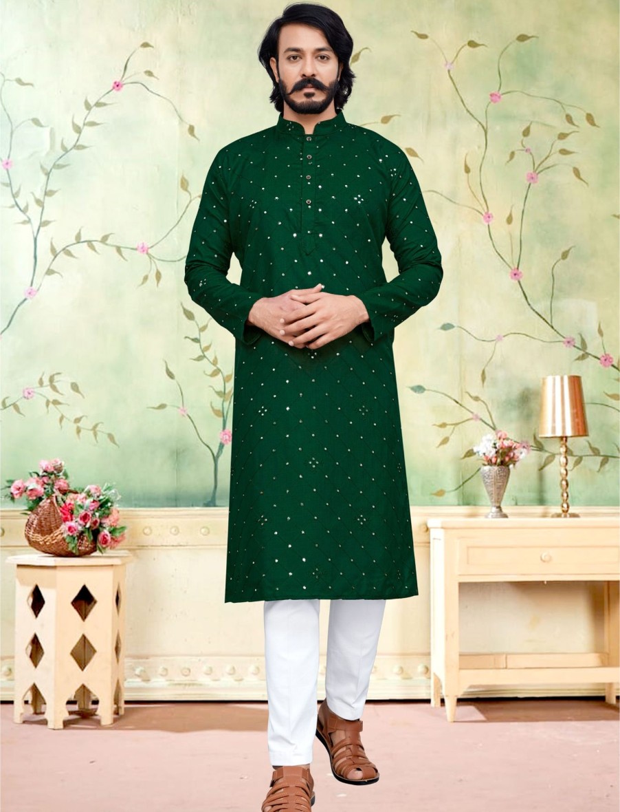 Men IndiFeels | Green Mirror Kurta Pajama