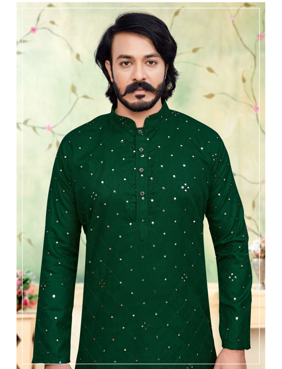 Men IndiFeels | Green Mirror Kurta Pajama