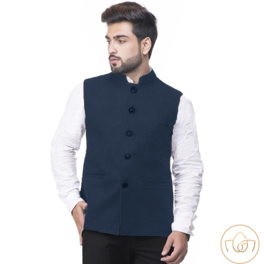 Men IndiFeels | All Season Wear Nehru Jacket - Dark Navy Blue