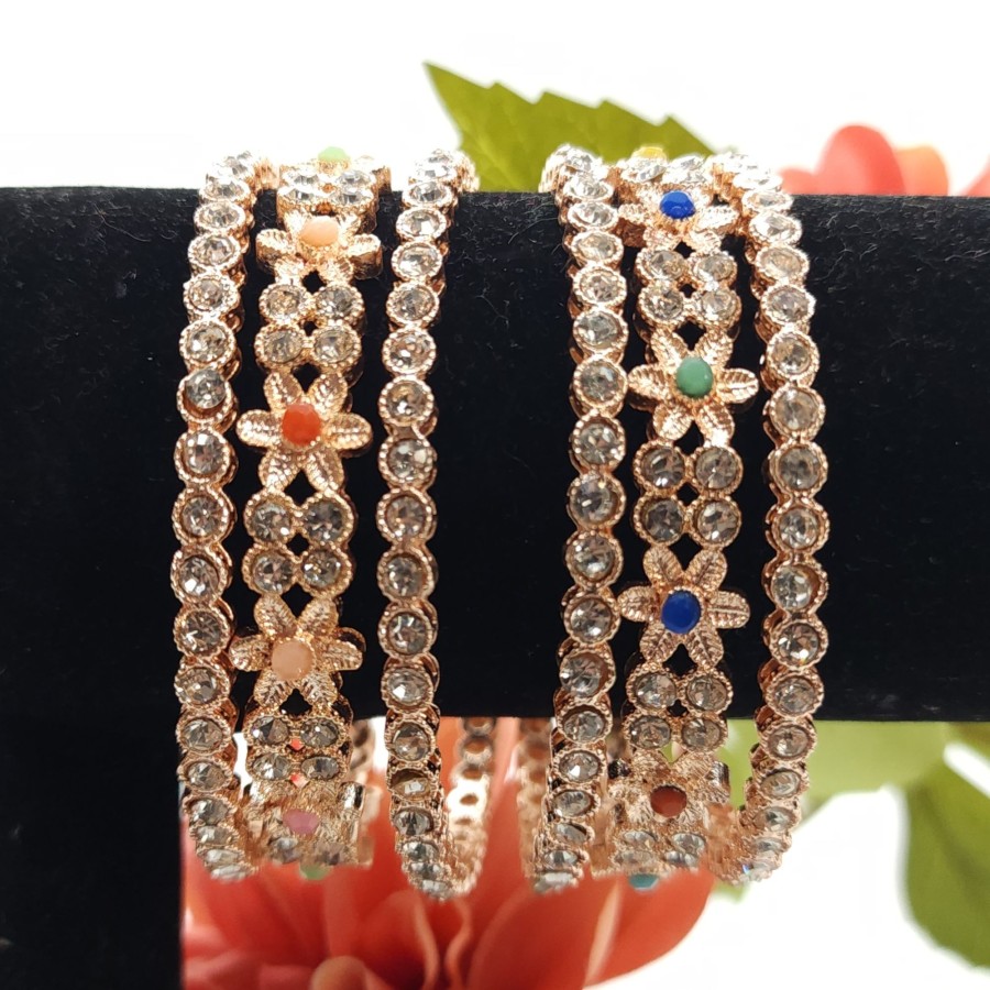 Women IndiFeels Bangles | Rose Plated Multi Bangles