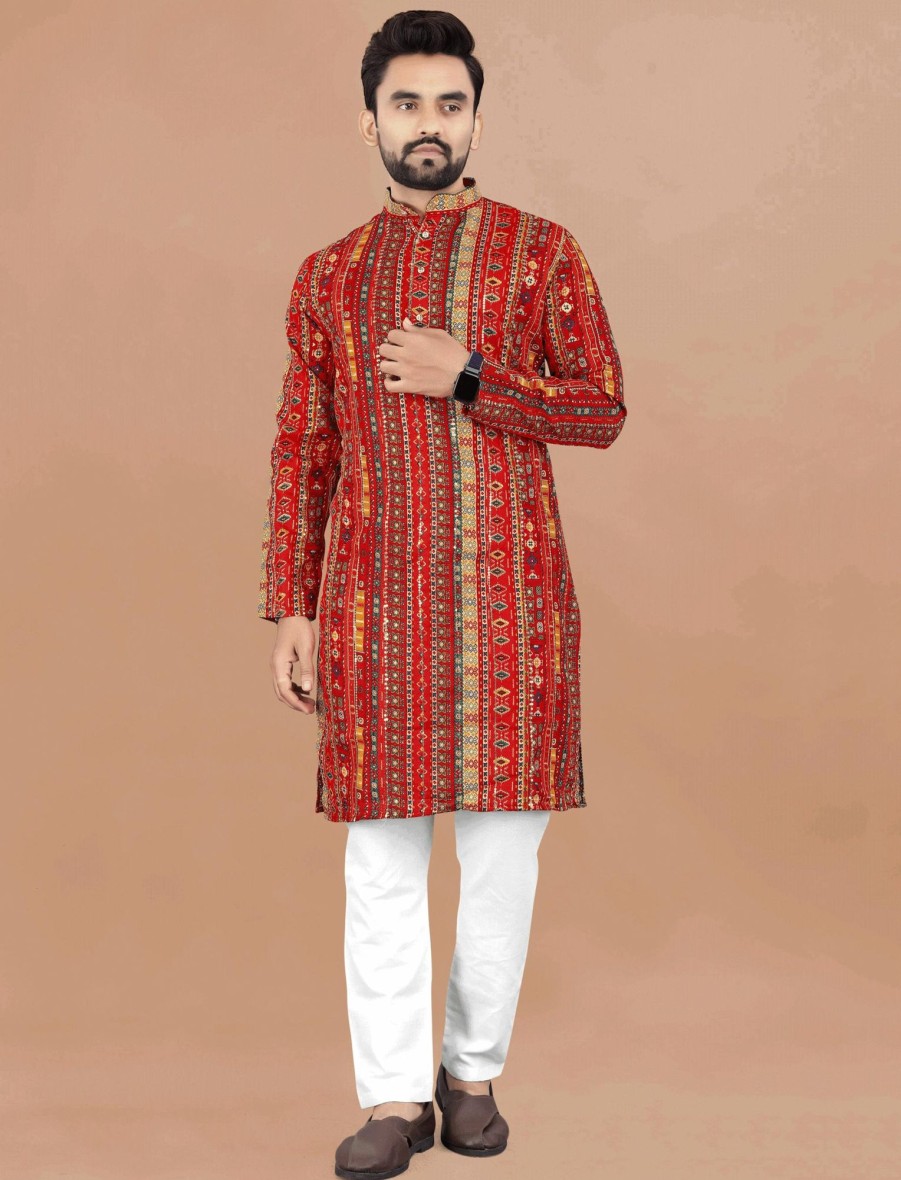 Men IndiFeels | Printed Cotton Kurta Pajama