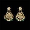 Women IndiFeels Earrings | Designer Pearl Earrings - Golden White/ Green/ Red