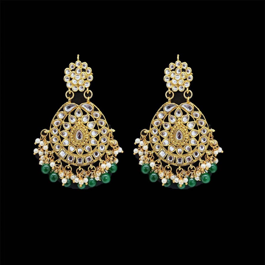 Women IndiFeels Earrings | Designer Pearl Earrings - Golden White/ Green/ Red