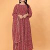 Women IndiFeels Anarkali | Maroon Anarkali Printed Suit With Dupatta