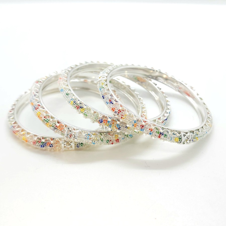 Women IndiFeels Bangles | Silver Multi Colour Bangles Set