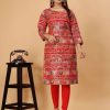 Women IndiFeels Kurti & Pants | Women Red Embroidery Kurti Set