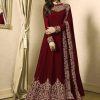 Women IndiFeels Anarkali | Embroidered Maroon Anarkali Gown With Dupatta